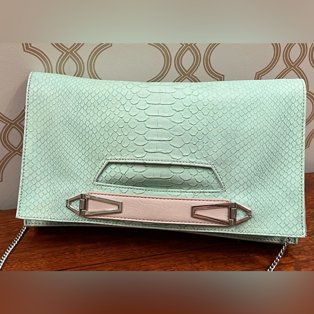 DANIELLE NICOLE Willa Light Green Faux Leather Croc Embossed Clutch/Shoulder Bag